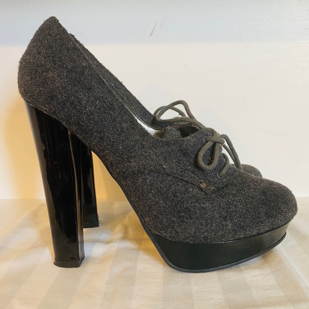 Gray Flannel & Patent heels. 5" high